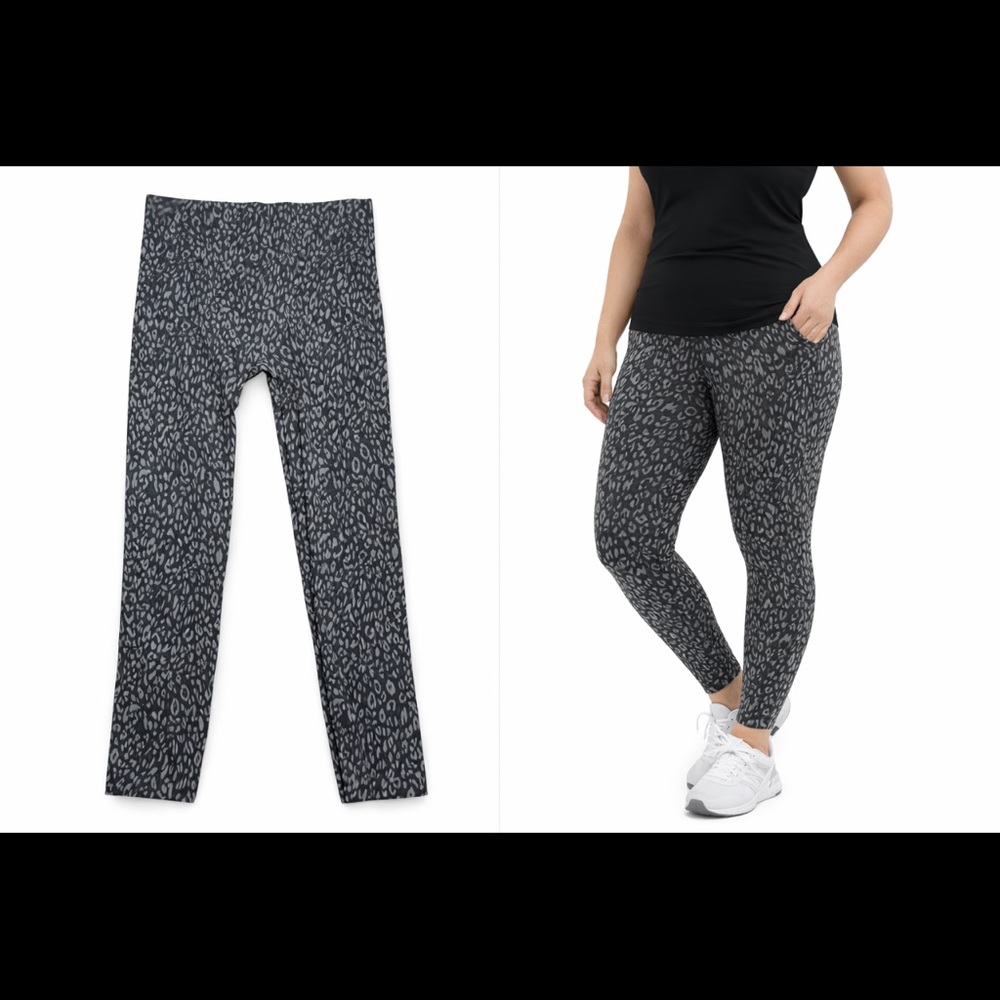 SPANX Leopard Print Active Leggings Gray Black High Rise XL